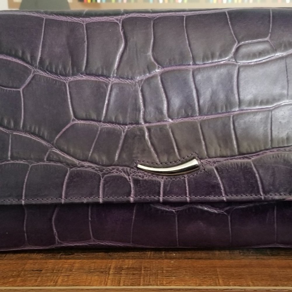 TUSK Purple Leather Snakeskin Oversize Envelope Clutch/Wristlet